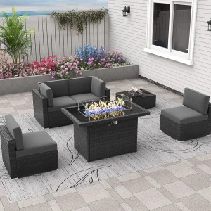 6pcs Patio Furniture Set With Gas Fire Pit Table