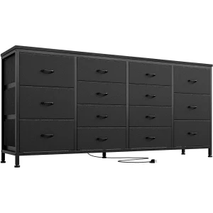 14 Drawer Dresser 63 in Black With TV Stand with Power Outlet