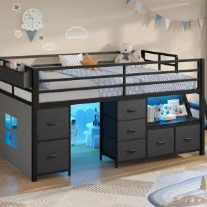 Low Loft Bed Twin Size with 7 Storage Drawers